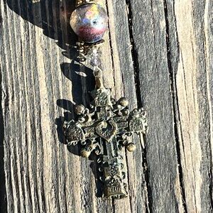 OOAK Vintage Beaded Cross Pendant Necklace by Susan Ray, jewelry designer/author